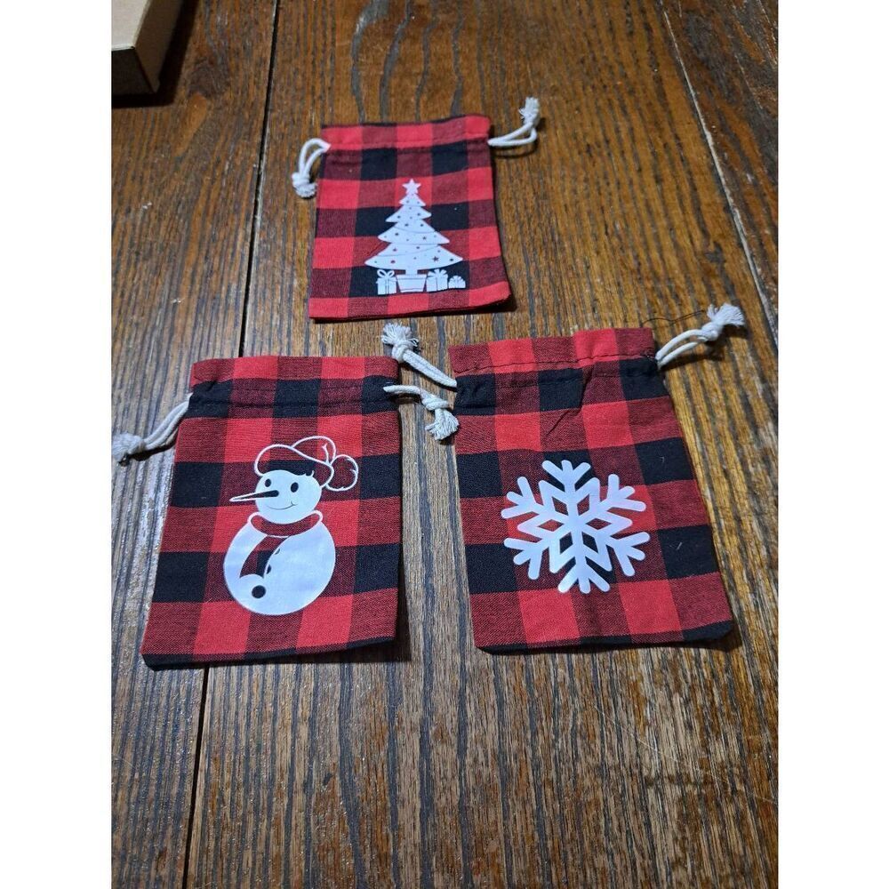 New Vintage Handmade 3 Red Black Buffalo Gingham Plaid Mini Christmas Gift Bags